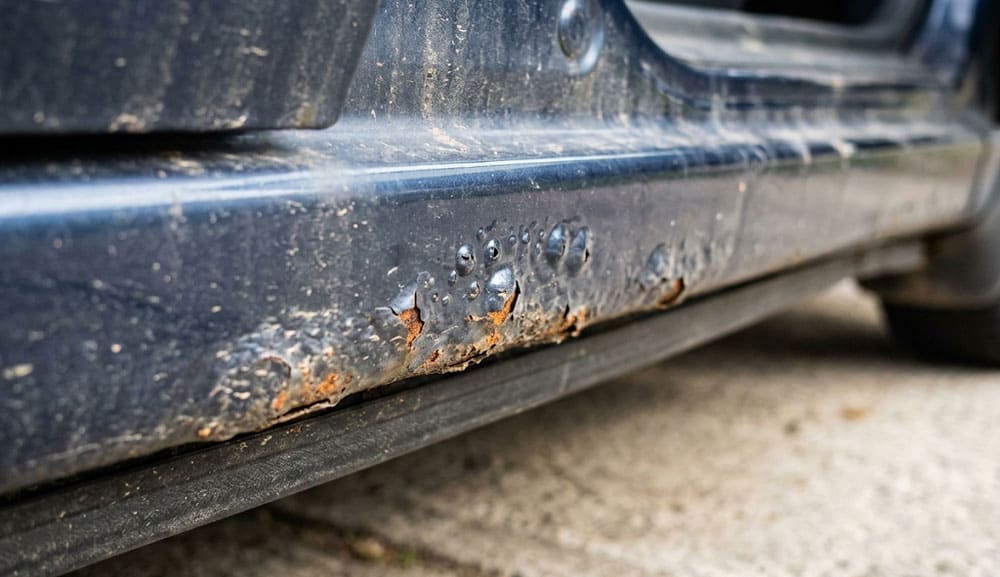 car-door-sill-showing-early-rust-damage Вздутие краски и пузыри на пороге автомобиля: первый признак коррозии